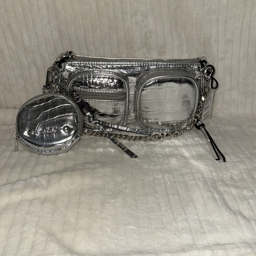 Aldo Silver Metallic Multi Purpose Crossbody Bag - Picture 2 of 11